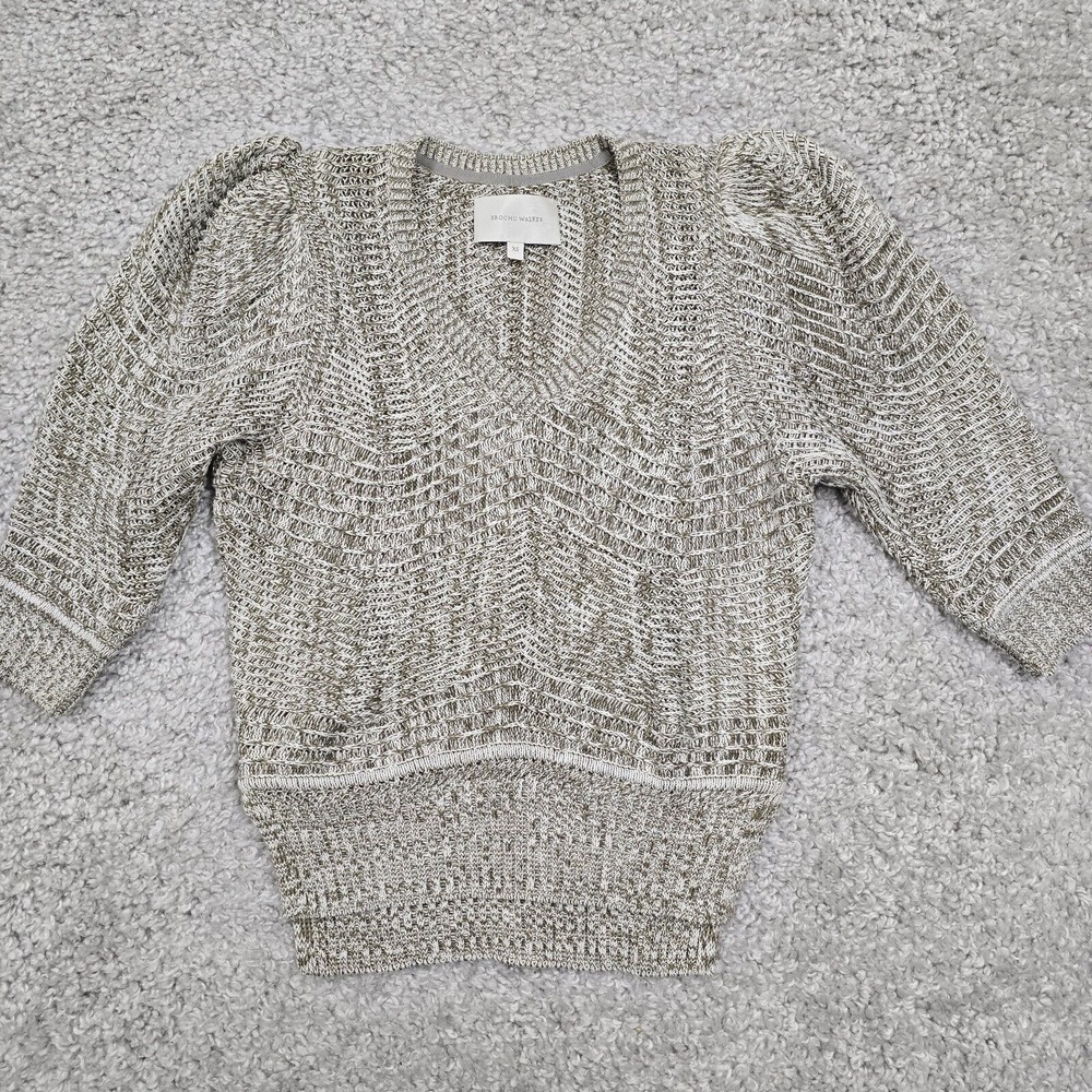 Brochu Walker Womens Arya Vee Puff Sleeve Knit Sweater Size XS Neutral